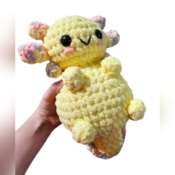 Crochet Axolotl Plushie Strawberry Banana Sundae Sparkle Stuffed Animal - Picture 4 of 4